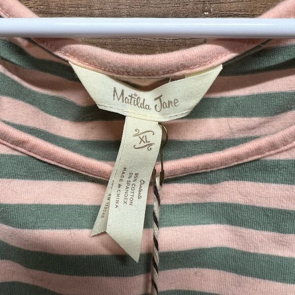 Matilda Jane NWT Off the Grid Tee Women's xl Long Sleeve Pink Green Stripe Top - Picture 7 of 7